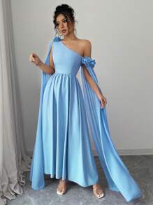 Chiquease Franse elegante chiffon asymmetrische bloemendecoratie taille-getailleerde A-lijn jurk voor feesten, banketten en dagelijks gebruik, lente/zomer