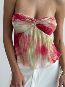 Aloruh 女士浪漫假期露肩短款上衣，紧身褶皱渐变材质 - 彩色 - 查看 3