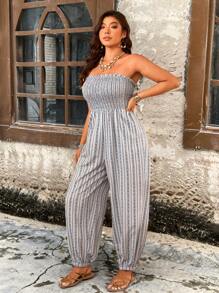Breezaya Mono de pierna ancha tipo hombros descubiertos estilo bohemio para tallas grandes