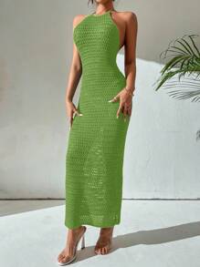 Breezaya Women's Backless Halter Neck Fitted Long Dress - Mint Green - View 5