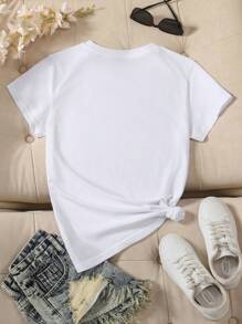 INAWLY 女款可爱猫咪图案短袖 T 恤 - 白色 - 查看 2