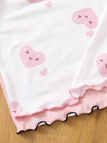 SHEIN Leap Crew 2pcs/Set Young Girl Knit Heart & Polka Dot Crew Neck Top And Knit Pants Loungewear Set - Dusty Pink - View 7