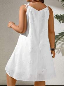 SHEIN LUNE Plus Size Women's Spring/Summer V-Neck Floral Lace Splicing Sleeveless Straight A-Line Dress, Elegant Resort/Casual Daily Wear, Fashionable And Versatile Loose Fit