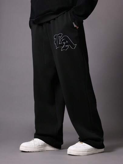 SUMWON بنطلون سراويل رياضية قطني سادة بخصر منخفض بشعار مطرز قابل للتمطط، ملابس رياضية مريحة للتدريب والترفيه ذات طراز عصري حضري