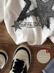 SHEIN Leap Crew Tween Girls' Casual Minimalist Short Sleeve Crew Neck T-Shirt, Summer