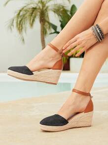 Styleloop Women's Bohemian Style Woven Wedge Sandals - Black - View 4