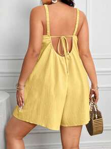 SHEIN Clasi Plus Size Women's Summer Solid Color Simple Daily Wear Romper With Straps Short Summer Dresswomen Romperblack Dress Shortromper Dressshort Jumpsuit - Yellow - View 1