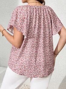 SHEIN Clasi 大码女式粉色碎花衬衫，优雅日常浪漫时尚春夏衬衫女式吊带背心女式衬衫夏季衬衫粉色衬衫 - 彩色 - 查看 4