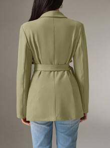 Heiryn Women Solid Color Lapel Long Sleeve Side Knot Blazer Back To School In Fall/Winter - Olive Green - View 2