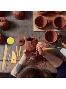 8pcs/Set Wood Pottery Sculpture Clay Cleaning Tools Kit Including Clay Cutting, Modeling, Trimming Tools Perfect For Beginners To Smooth, Clean, Carve, Shape And Sculpt Pottery - Beige - View 6