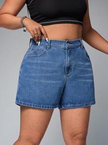 SHEIN ICON Shorts vaqueros casuales para mujer de talla grande con bolsillos y pierna ancha