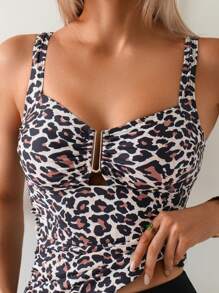 Swim Lushoire Ladies' Leopard Print Random Pattern Black Shorts Camisole Bikini Set, Spring & Summer Beach - Multicolor - View 4