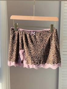 Comfortcana 女式夏季时尚豹纹撞色蕾丝裙 - 彩色 - 查看 3