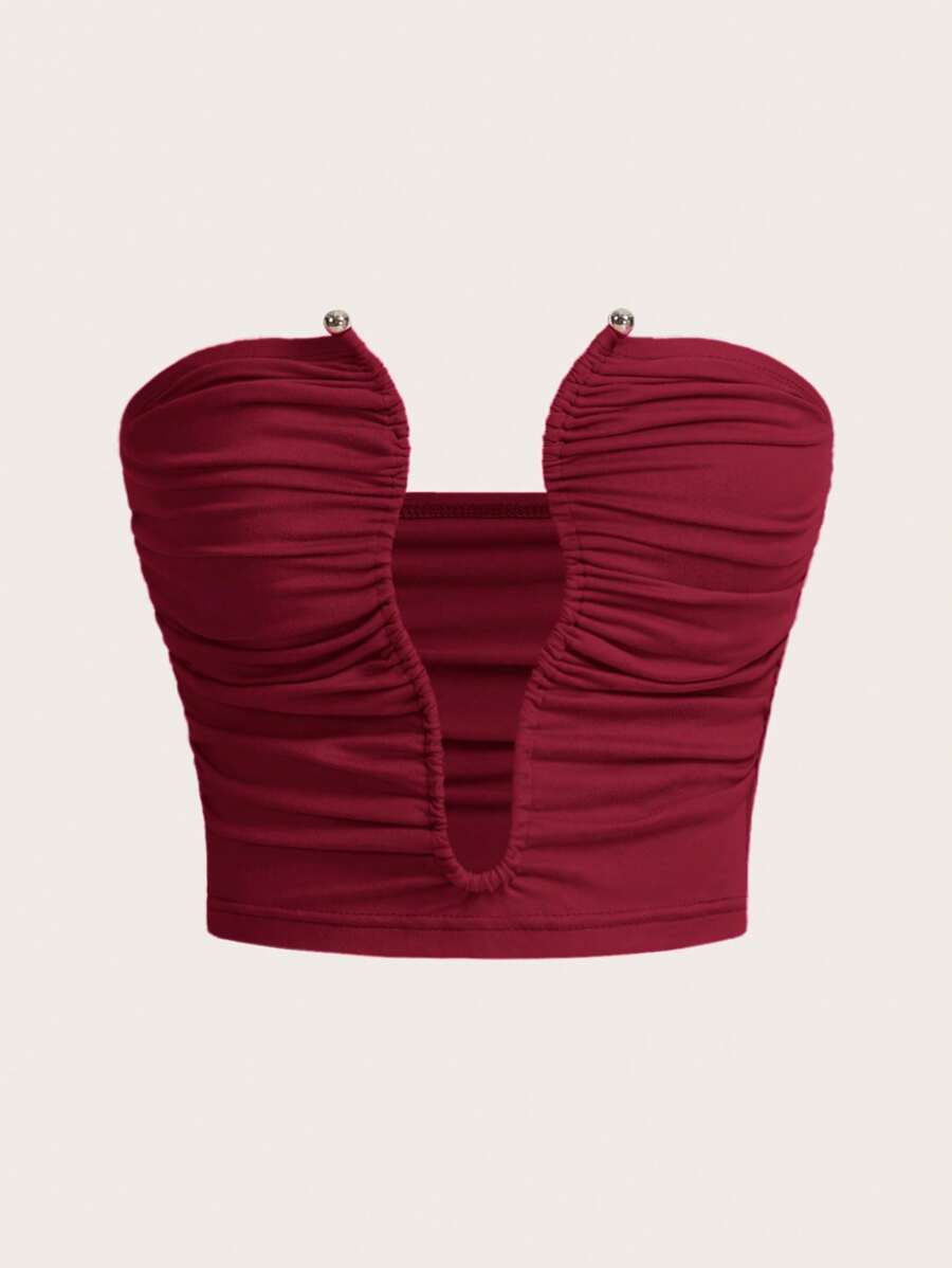 SHEIN ICON Fitted Asymmetrical Neckline Underwire Crop Top For Women