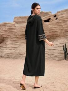 Al Najma Kaftan dài truyền thống Ả Rập thêu bảo thủ màu xanh nhạt dành cho nữ, váy dài Thổ Nhĩ Kỳ, Kaftan khiêm tốn - màu đen - Xem 2