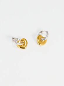 Pendientes desmontables con forma de corazón clásicos y retro para mujeres, colgante con forma de corazón de acero inoxidable resistente a la decoloración, elegante y sencillo, clips de oreja con bloques de color, joyería de regalo de San Valentín, Navidad e invierno - Multicolor - Ver 6