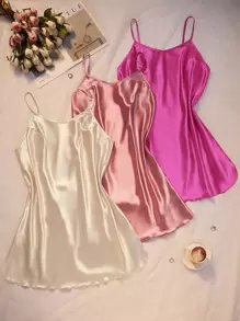 3pcs/Set Plus Size Faux Silk Dresses With Side Slits, Assorted Colors - Multicolor - View 1