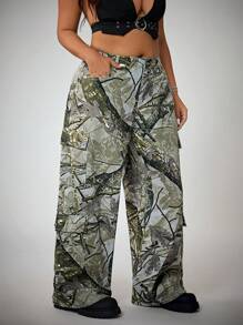 SHEIN ICON Plus Size Women's Branch Print Straight Leg Jeans - Multicolor - View 6