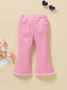 SHEIN Baby Girls' White Studded Blue Denim Elastic Flare Jeans