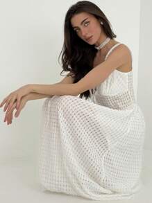 Aloruh Abito casual da donna senza maniche in colore tinta unita con texture - Bianco - Visualizzare 1
