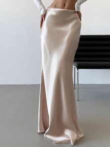 Firerie Váy đuôi cá dài thanh lịch lãng mạn cổ điển tinh tế ngày lễ tình nhân với cạp cao và vải satin vàng - Rượu sâm banh - Xem 5