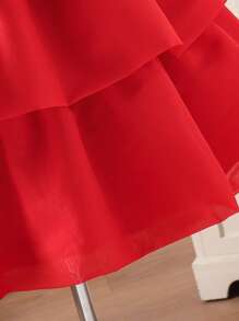 Tween Girls Multilayer Elegant Red Floral 3D Tutu Princess Dress, Suitable For Banquet - Red - View 5