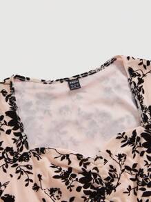 SHEIN MOD Women's Floral Print Ruffle Collar Cap Sleeve T-Shirt - Pink - View 4