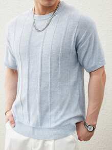 Manfinity CasualKnits Men's Solid Round Neck Short Sleeve Casual Knit Top - Blue - View 5