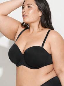 LUVLETTE Plus Woman Lingerie Black Breathable Strapless No-Show Seamless Push-Up Underwire T-Shirt Lingerie As Outerwear Basic Half Bra