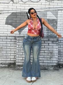 SHEIN ICON Plus Size Retro Waist Belt Slimming Skinny Denim Jeans - Blue - View 6