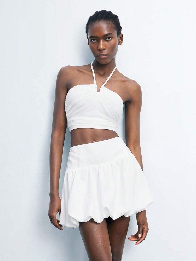 SHEIN Maija White Crew Neck Halter Tie Up Textured Fabric Chic Urban Style Women's Camisole, Suitable For Summer, Easter, St. Patrick's Day, Spring Break