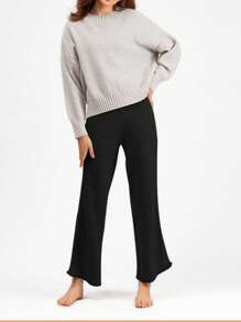 Franclia 2pcs Set: Drop Shoulder Solid Sweater & Knit Pants