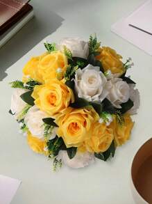 SHEIN 1 pieza, Bolas de flores artificiales centros de mesa de boda, arreglo de flores falsas de rosa e hortensia, centro de mesa artificial para decoración de boda, fiesta y hogar