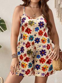 SHEIN Clasi Plus Size Women Cartoon Print Sleeveless Jumpsuit, Spring/Summer - Multicolor - View 5