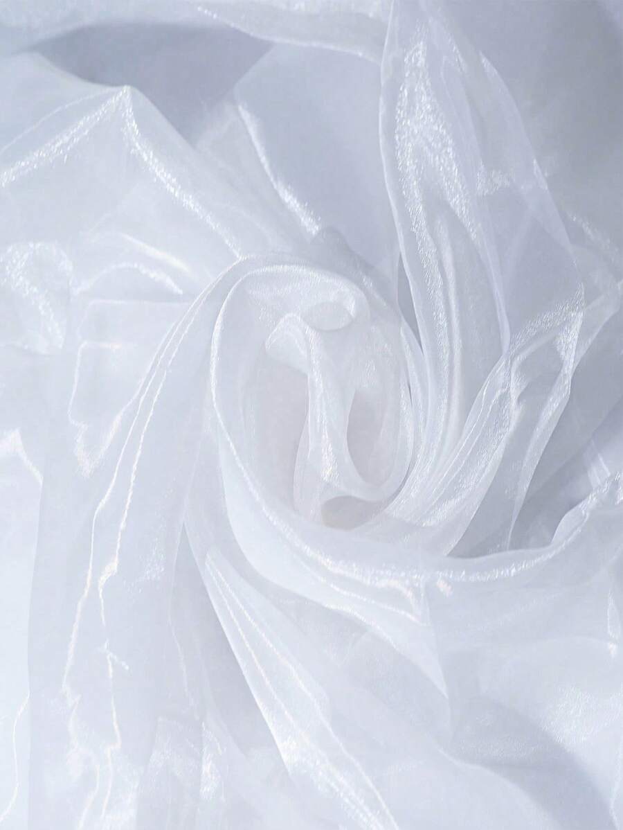 1pc White Sheer Organza Fabric,150cm Wide,Wedding Bridal Veil With Shiny Triple Lace Trims,White Sheer Organza Fabric ,Shiny Organza Tulle Fabric For Wedding Dress