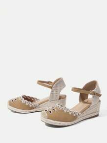 Styleloop Women's Minimalist Ankle Strap Canvas Shoes, Faux Leather Ankle Strap Rope Sole Wedge Platform Bohemian Style Western Music Festival Party Sandals - Camel - View 4