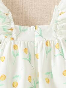 Souflis Souflis Baby Girls Sleeveless Floral Printed Crepe Romper, Summer