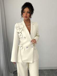 Chiquease New Spring Romantic Regular Shoulder Tailored Rhinestone Double-Breasted Straight Sleeve Women Blazer Jacket With Design Collar Suits For Woman Women Suit Women Suit Fall Cloth For Women