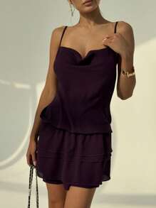 Aloruh New Sexy Open Back Pleated Cake Dress, Sleeveless Purple Bodycon Dress, For Fashionable Women,Backless Dress