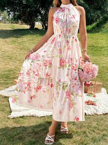 Flirla Đầm thường ngày tối giản không tay cỡ lớn cho nữ - Màu be - Xem 3