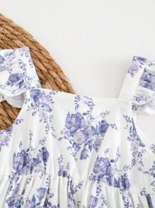 Cozy Pixies Baby Girl 2pcs/Set Floral Print Halter Ruffle Top And Elastic Waist Shorts Set