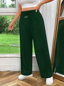 Flirla Pantaloni lunghi casual a tinta unita con vita regolabile con laccetto, taglie comode