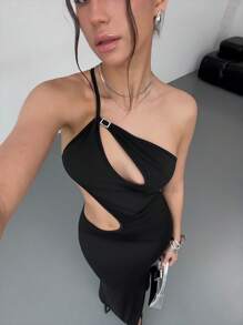 Aloruh 1pc Women's Solid Color Sleeveless Halter Backless Mermaid Dress