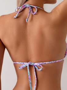 SHEIN Swim 碎花随机图案比基尼泳装，适合度假和海滩