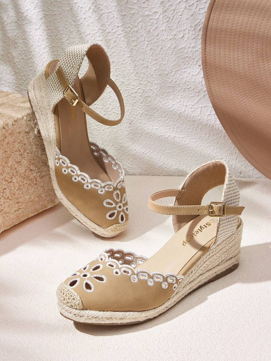 Styleloop Women's Minimalist Ankle Strap Canvas Shoes, Faux Leather Ankle Strap Rope Sole Wedge Platform Bohemian Style Western Music Festival Party Sandals - Camel - View 1