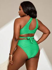 1 pieza Traje de baño con tirantes cruzados delanteros calados y sin mangas para mujer de talla grande, uso casual para playa y vacaciones
