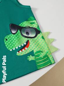 SHEIN 卡通恐龙印花圆领休闲上衣，男童款 - 綠色 - 查看 5