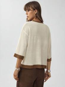 Wildy Vacation Woman Country Concert Women Contrast Trim Knitted Top, Minimalist & Fashionable - Beige - View 6