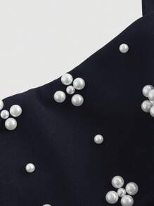 SHEIN MOD Mono de pierna ancha elegante, de lujo y de color azul marino con diseño de perlas para mujer, mono de mujer para otoño/invierno, para salir, ir al trabajo, graduación, boda, concierto