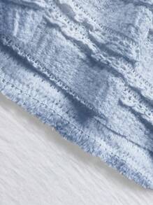 SHEIN PETITE Apricot Drawstring Collar Knit Ruffle Textured Fabric Backless Halter Sexy Tank Top For Petite Women - Baby Blue - View 3